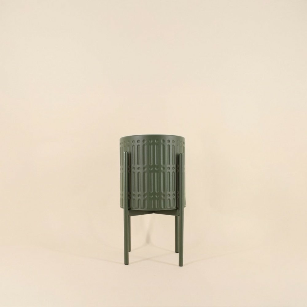 Cache pot en métal structuré vert 21x38,5cm