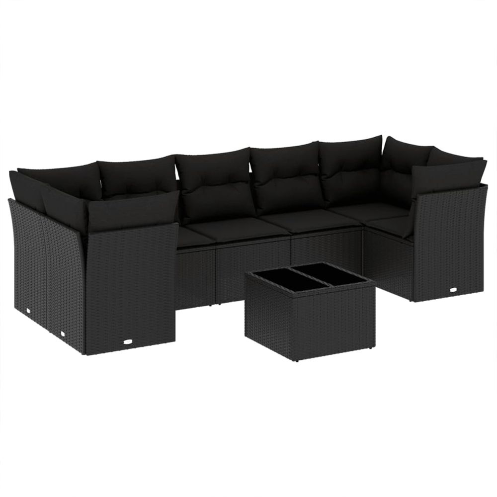 Salon de jardin 8 pcs avec coussins noir résine tressée