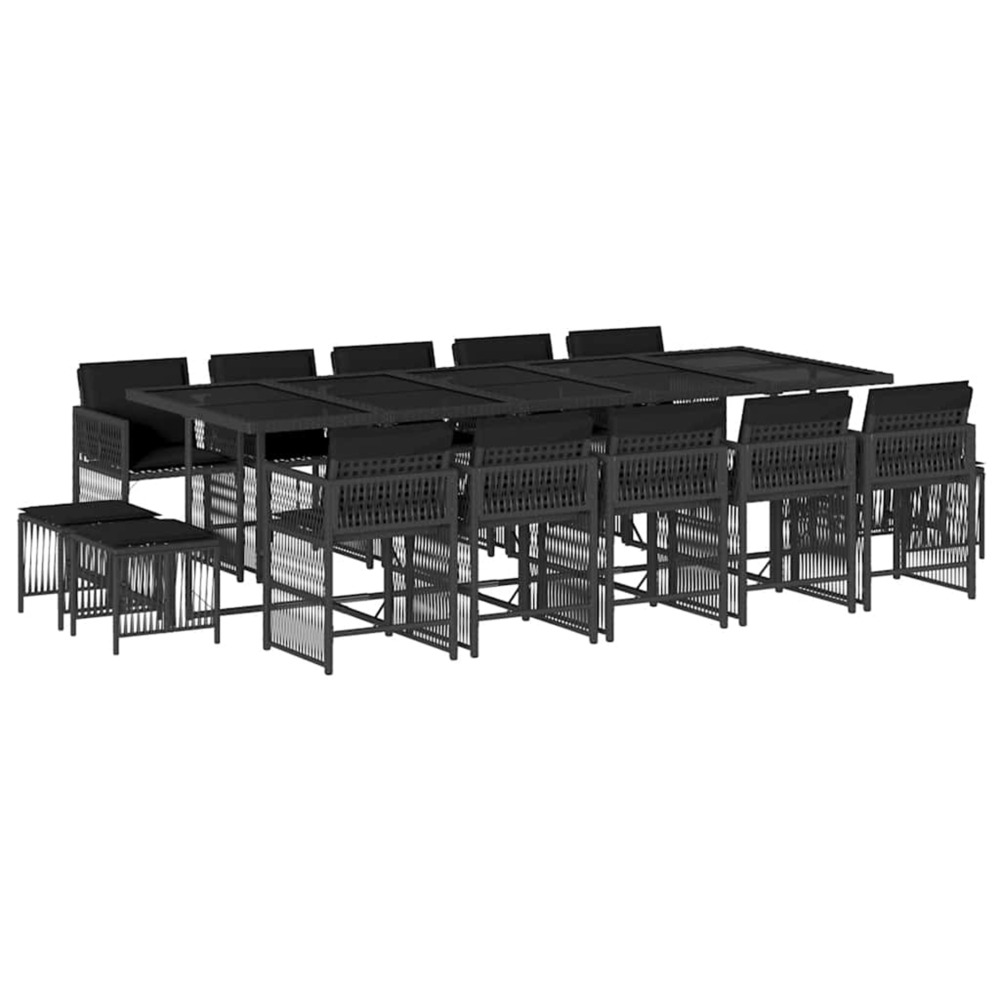 Ensemble à manger de jardin 15 pcs coussins noir résine tressée