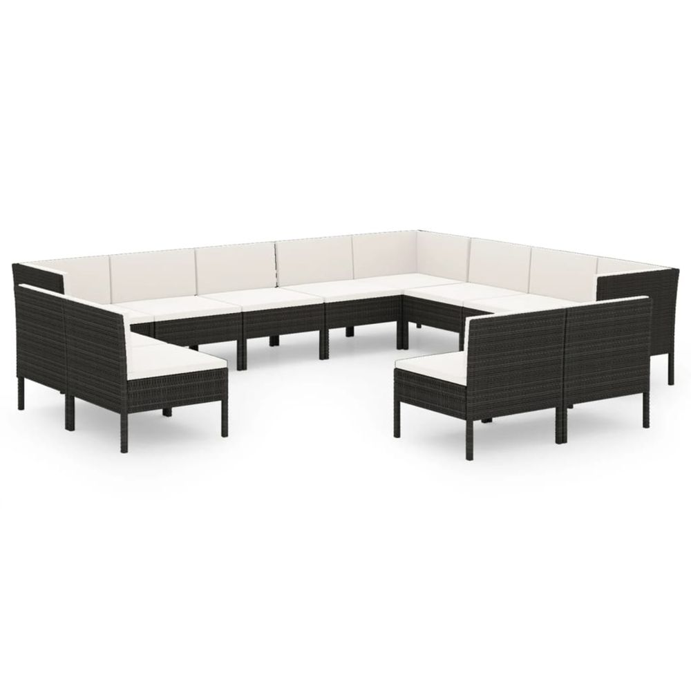 Salon de jardin 12 pcs avec coussins résine tressée noir