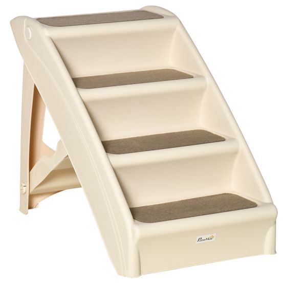 Escalier pliable pour chien en plastique 4 marches antidérapantes pour canapé et lit 62x38x49,5 cm beige