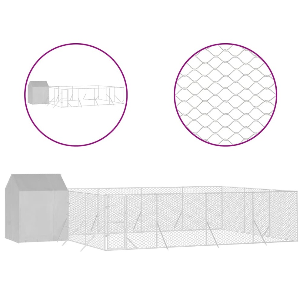 Chenil d'extérieur pour chiens avec toit argenté 10x6x2,5 m