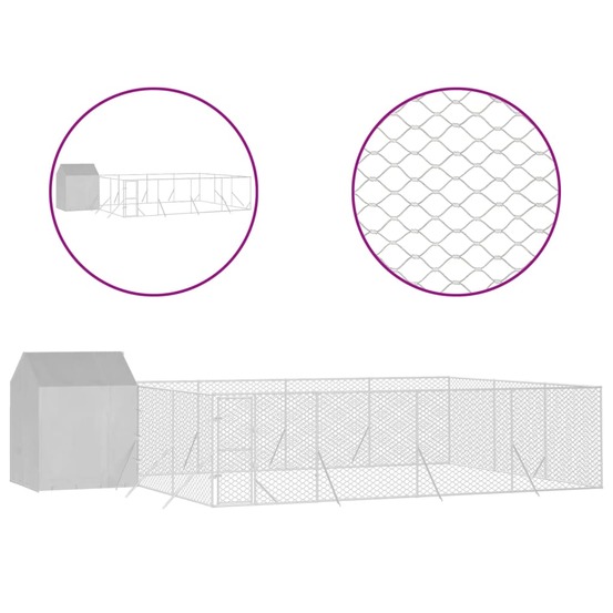 Chenil d'extérieur pour chiens avec toit argenté 10x6x2,5 m