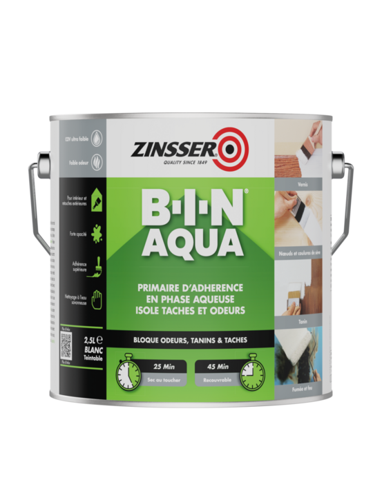 Primaire d'accrochage isolant en phase aqueuse zinsser bin aqua blanc 2,5l - rust-oleum