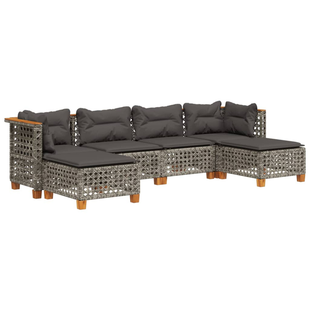 Salon de jardin 6 pcs avec coussins gris résine tressée