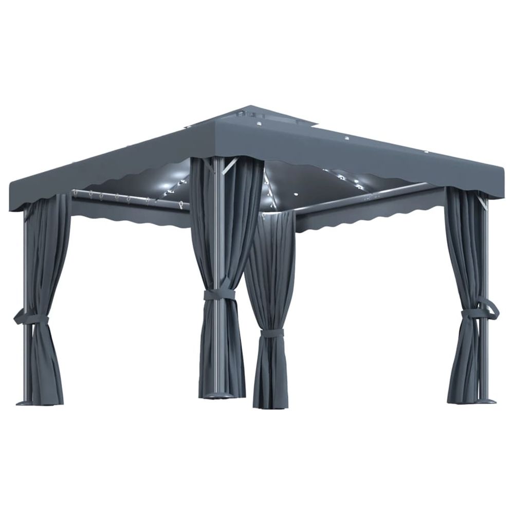 Tonnelle avec rideau et guirlande lumineuse led 3x3m anthracite