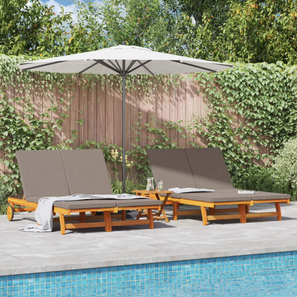 Transat double avec roulettes et coussin en bois d acacia