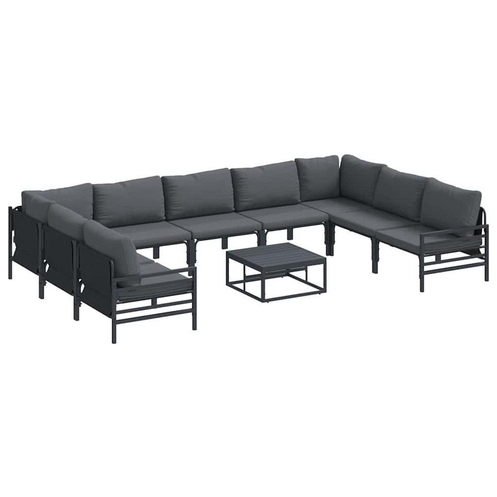 Ensemble de canapé de jardin avec coussin 10 pcs noir acier