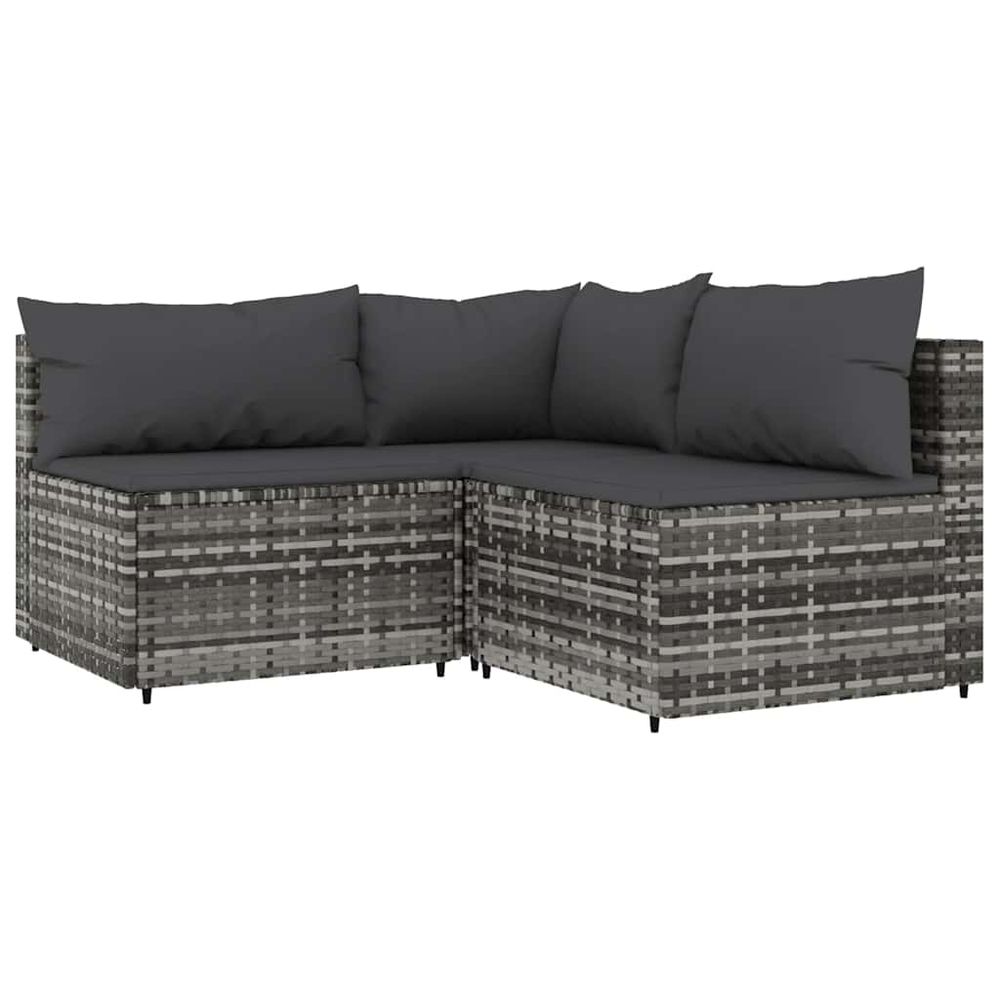 Salon de jardin 3 pcs avec coussins gris résine tressée
