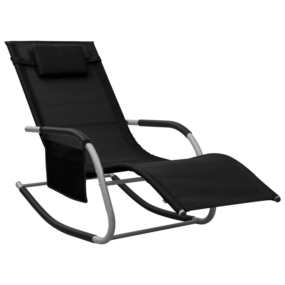 Transat chaise longue bain de soleil lit de jardin terrasse meuble d'extérieur textilène noir et gris