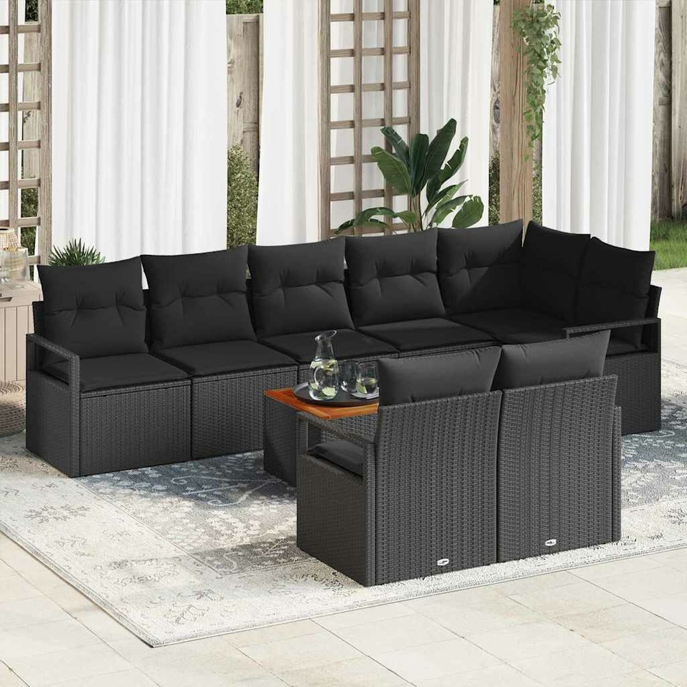 Ensemble de canapé de jardin avec coussin 9 pcs noir polyrotin