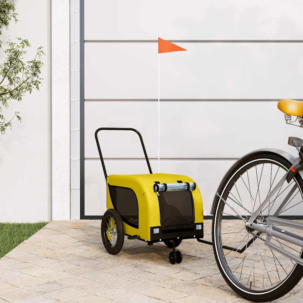 Remorque vélo pour chien en tissu oxford transport sécurisé pour balades jaune et noir