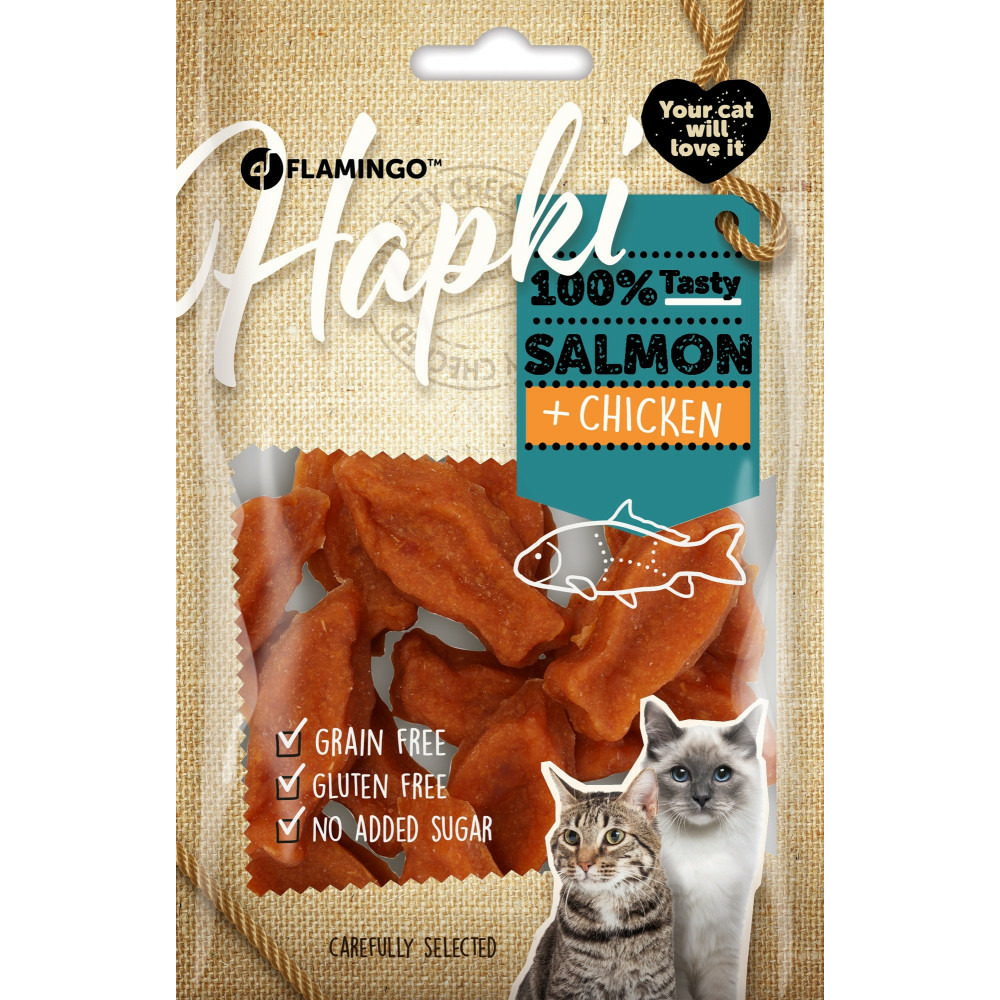 Friandises hapki poisson avec saumon et avec poulet 50 g pour chat