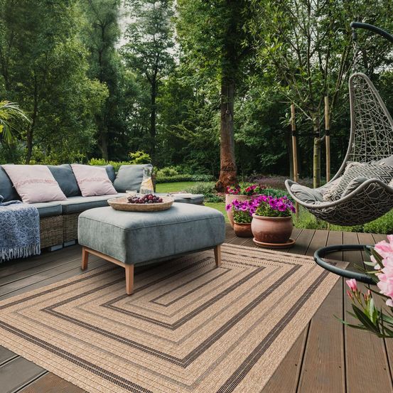 Tapis extérieur 80x300 tissé kilim beige et noir jute art 5