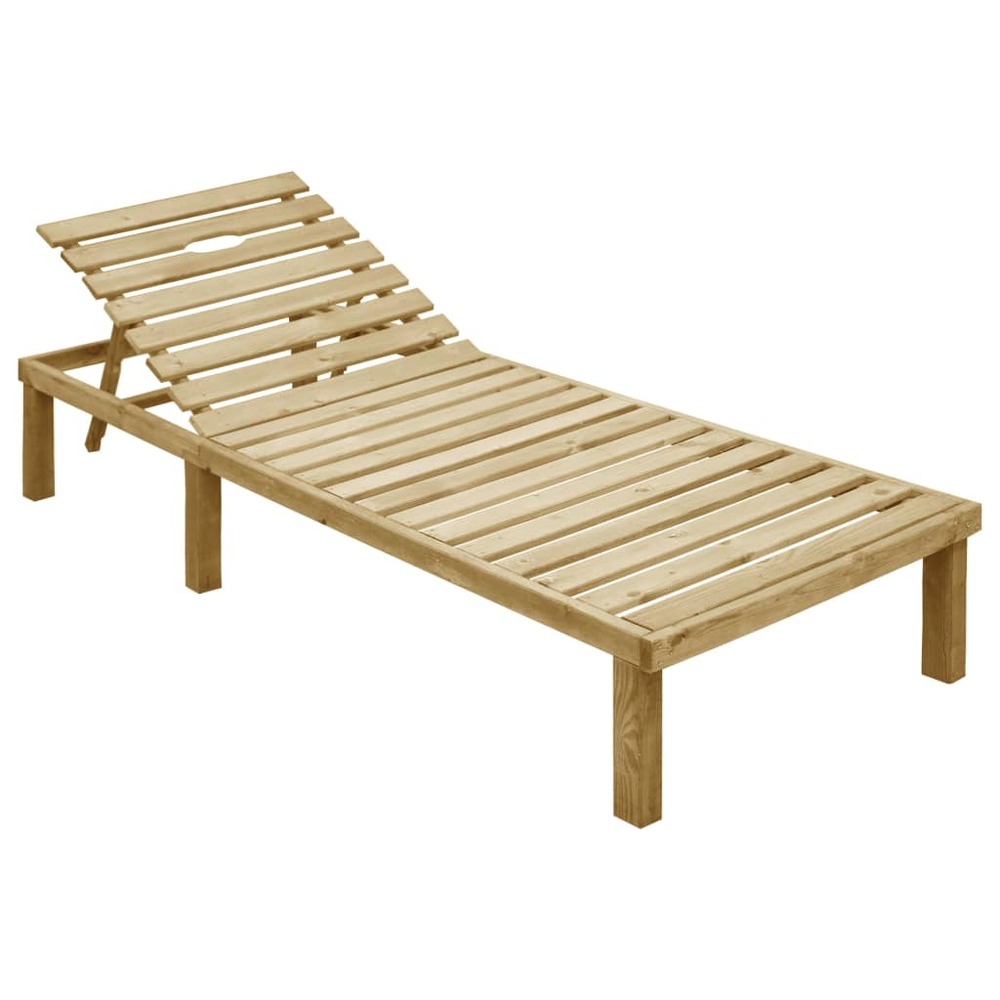 Chaise longue avec coussin vert vif bois de pin imprégné