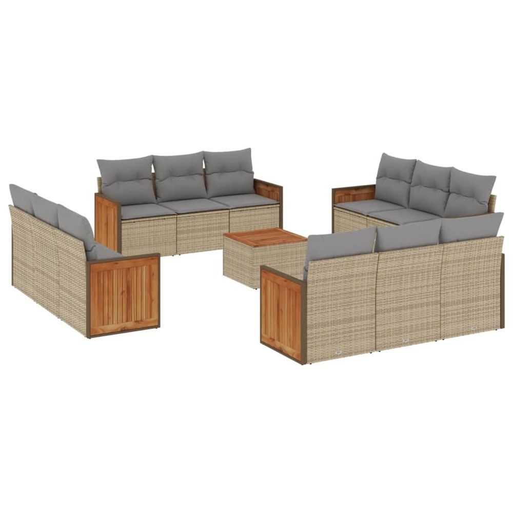 Salon de jardin avec coussins 13 pcs beige résine tressée