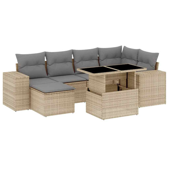 Salon de jardin avec coussins 7 pcs beige résine tressée