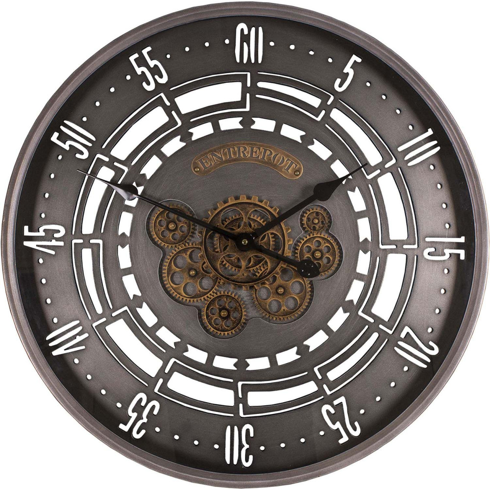 Pendule ronde industrielle en fer entrepot 60cm