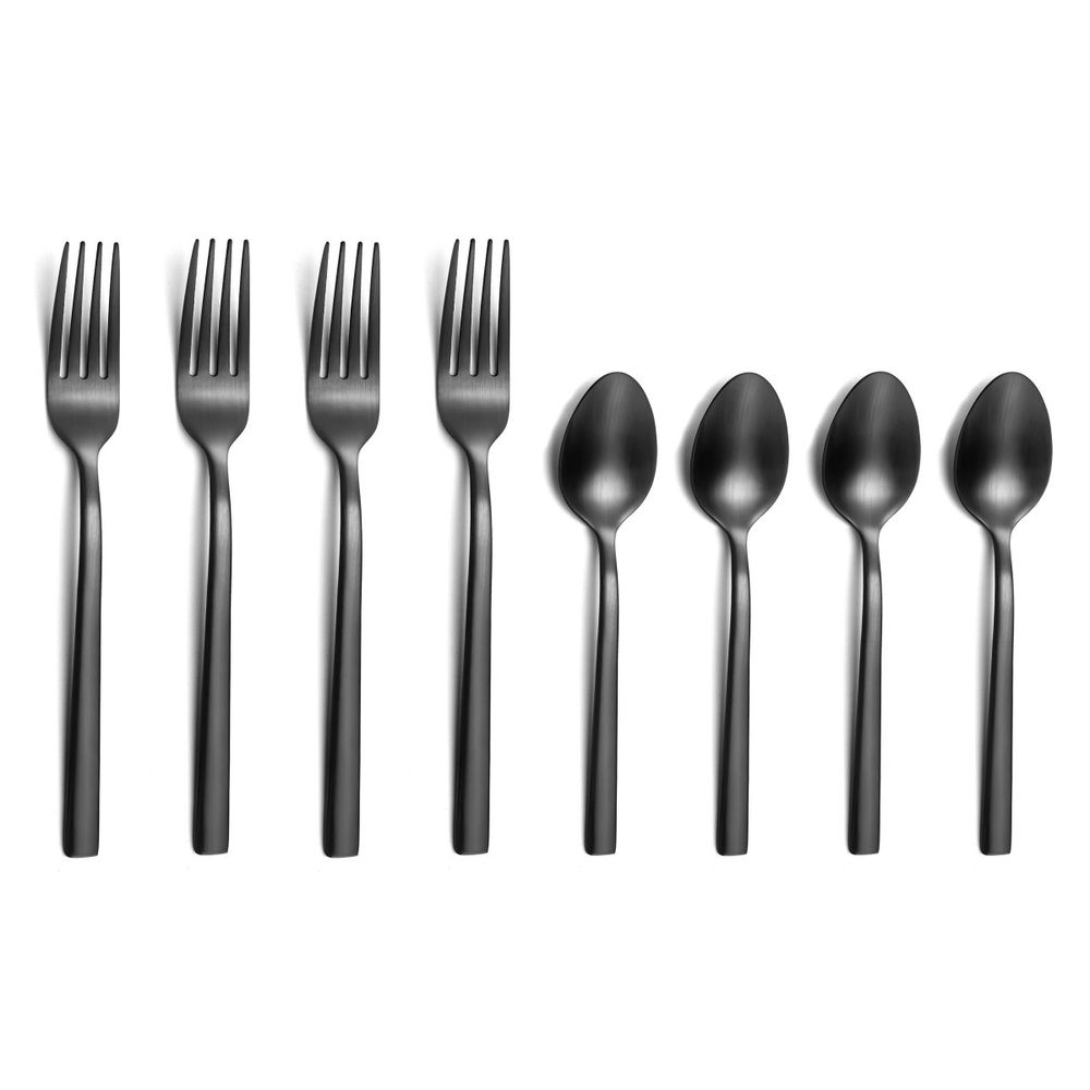 Escade noir satiné - lot de 4 cuillères moka et 4 fourchettes à gâteau