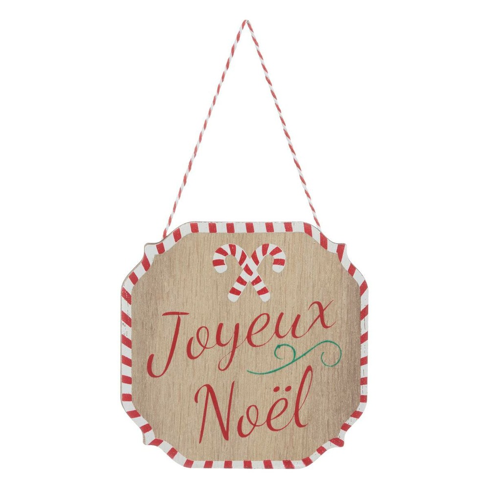 Décoration de sapin en bois panneau joyeux noël rouge blanc 10cm
