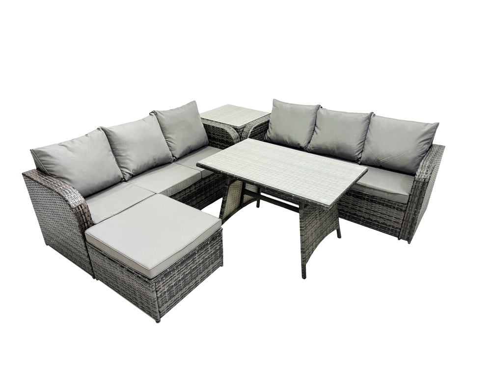 Garden furniture canapé set table à manger grand tabouret table d'appoint intérieur extérieur 7 places rattan set gris foncé mixte