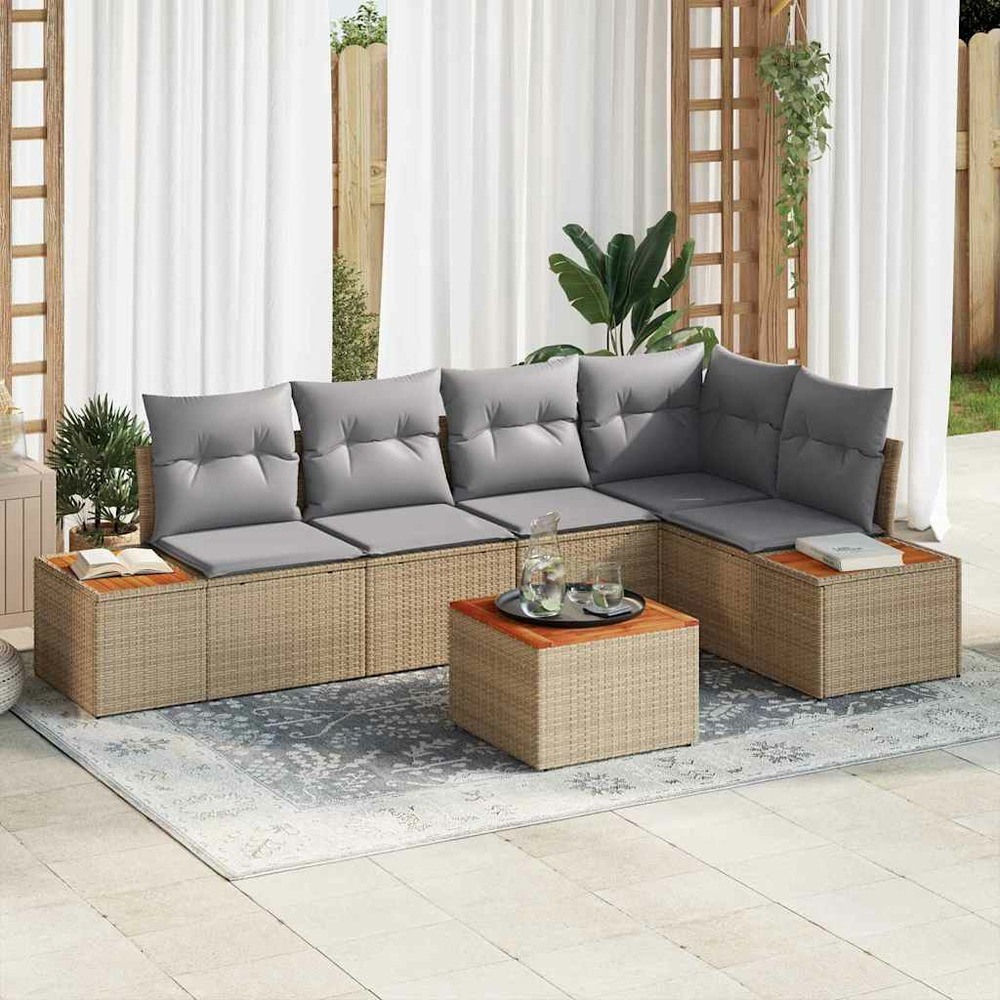Ensemble de canapé de jardin 6 pcs beige poly rotin