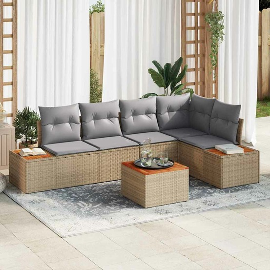 Ensemble de canapé de jardin 6 pcs beige poly rotin