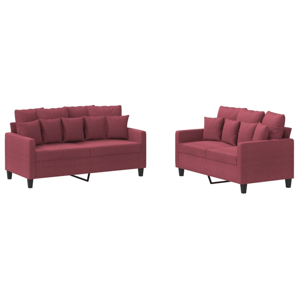 Ensemble de canapés 2 pcs avec coussins rouge bordeaux tissu