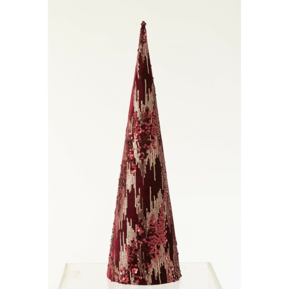 Cône de noël en textile bordeaux 20x20x66 cm