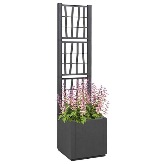 Bac à fleurs avec treillis gris foncé 36 x 36 x 140 cm pp