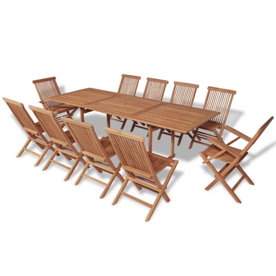 Ensemble à manger d'extérieur 11 pcs et chaises pliables teck