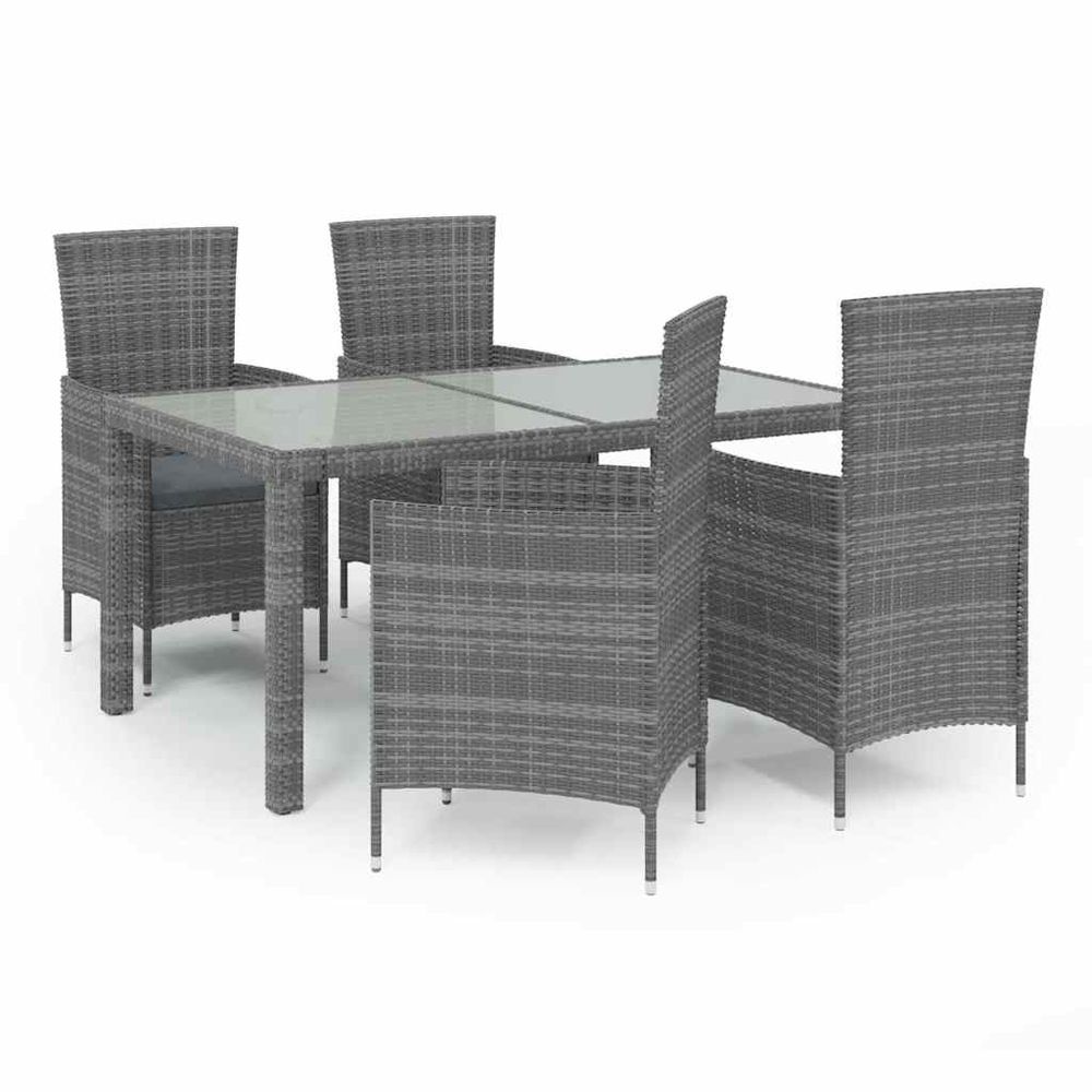 Ensemble à manger d'extérieur 5pcs coussins résine tressée gris