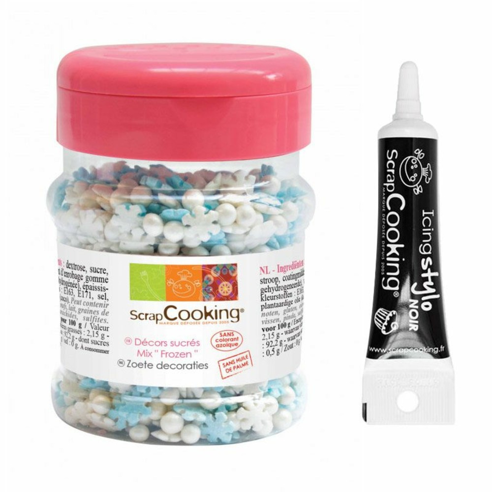 Décors sucrés la reine des neiges pot 50 g + stylo de glaçage noir