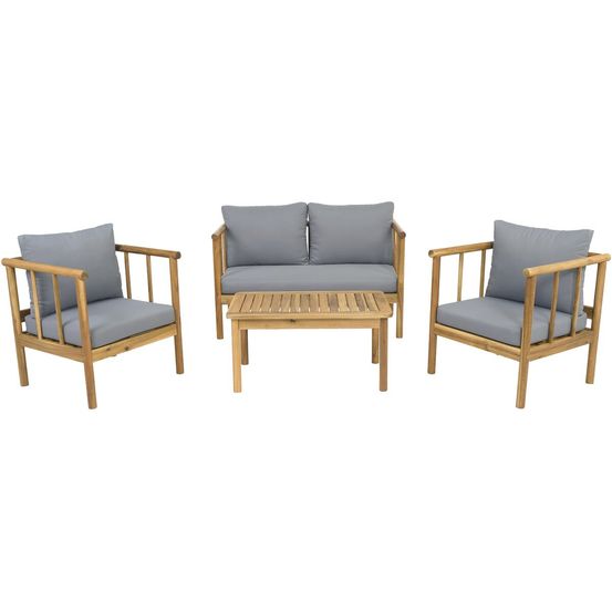 Salon de jardin en bois avec coussins inclus