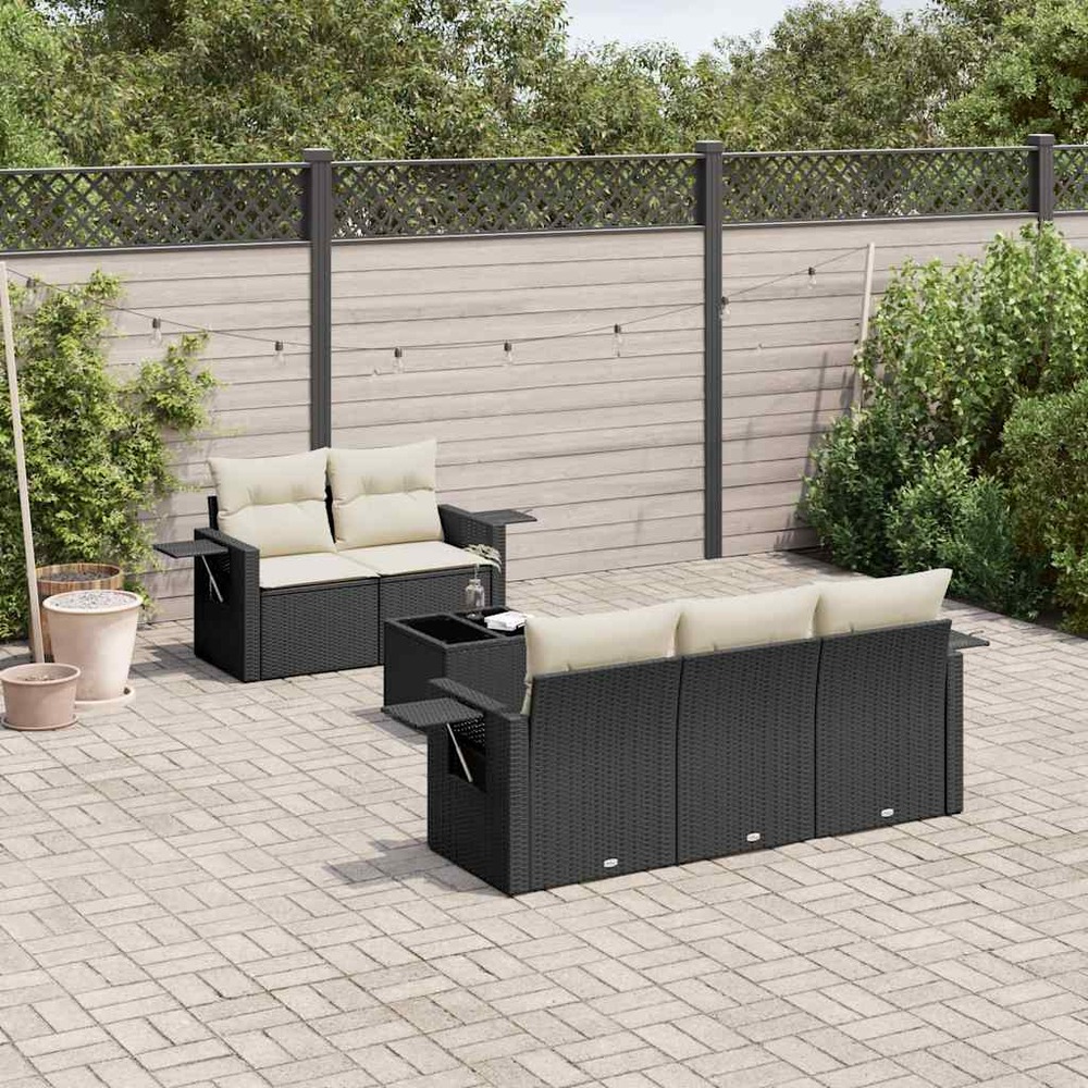 Salon de jardin 6 pcs avec coussins noir résine tressée