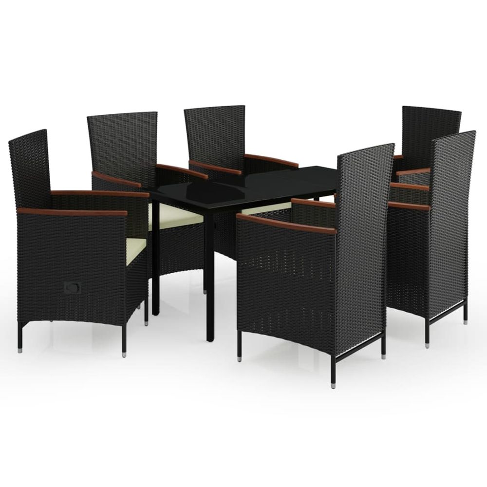 Ensemble à manger de jardin avec coussins 7 pcs noir
