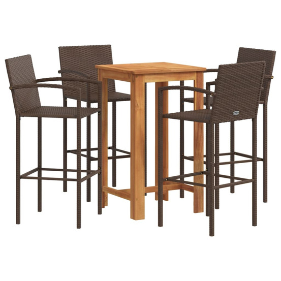 Ensemble de bar de jardin 5 pcs marron bois massif acacia rotin