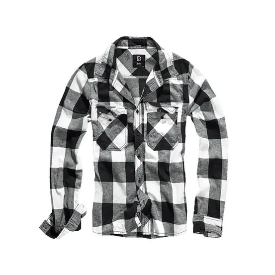 Chemise homme à carreaux blanche et noire brandit® - flanelle 100% coton manches longues