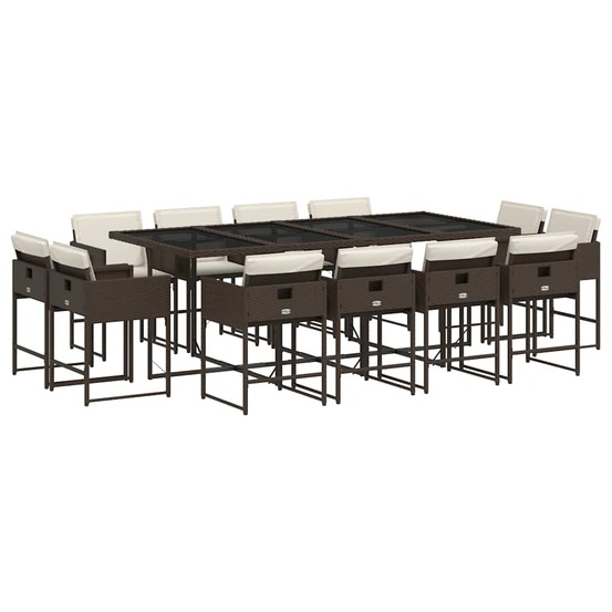 Ensemble à manger de jardin avec coussins 13 pcs marron rotin