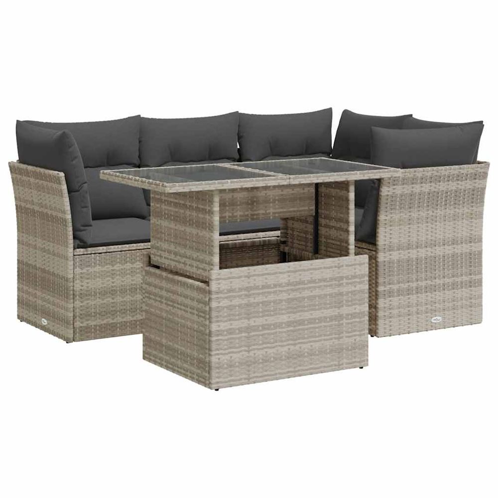 Salon de jardin 5 pcs avec coussins gris clair résine tressée