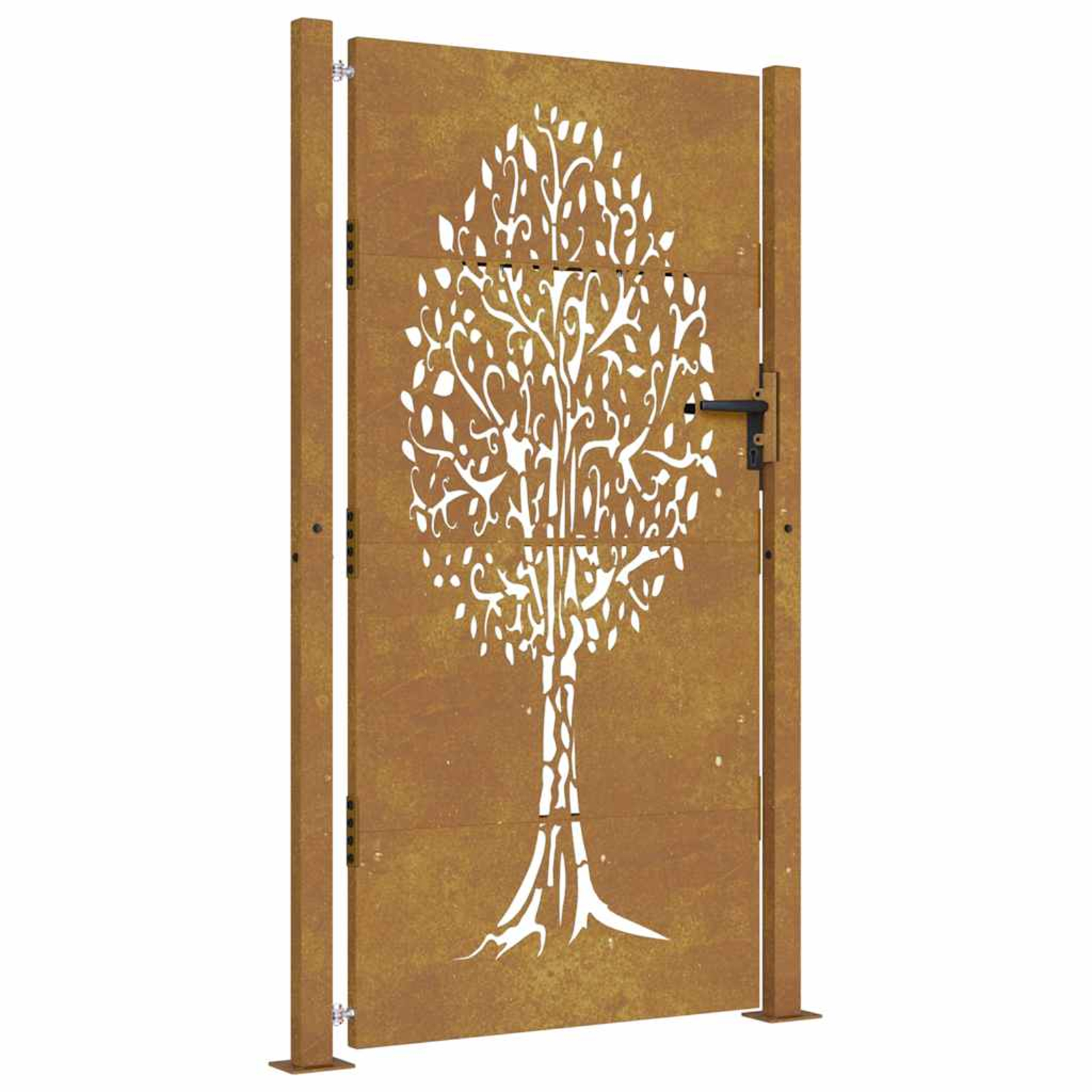 Portail de jardin 100x175 cm en acier corten avec motif arbre