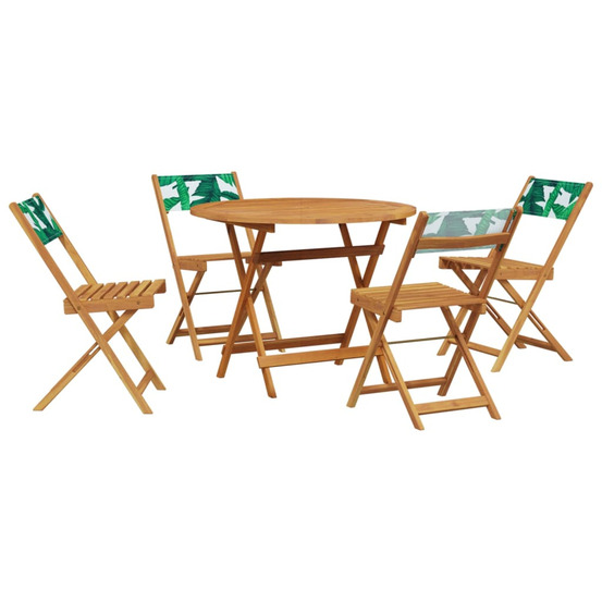 Ensemble à manger de jardin 5 pcs motif de feuilles tissu bois