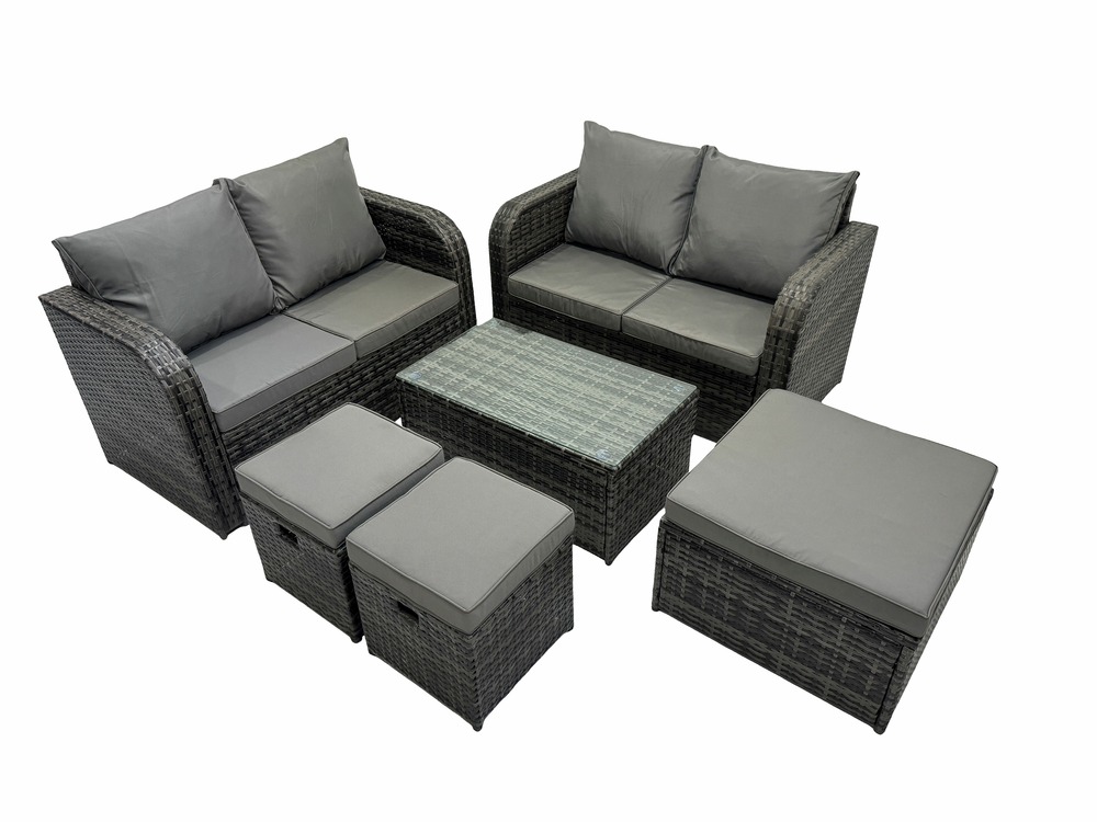 7 places ensemble de meubles de jardin canapés de terrasse fauteuil avec table en verre trempé 3 tabourets gris foncé mixte