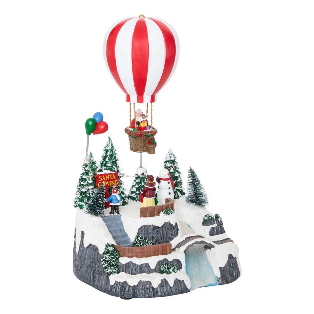 Village de noël lumineux montgolfière animé et musical 13 led à piles
