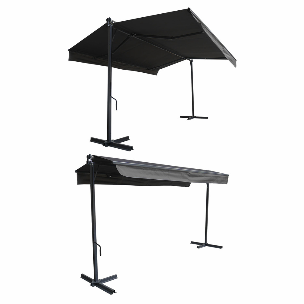 Store double pente frene 3,95x3m - toile anthracite et structure grise