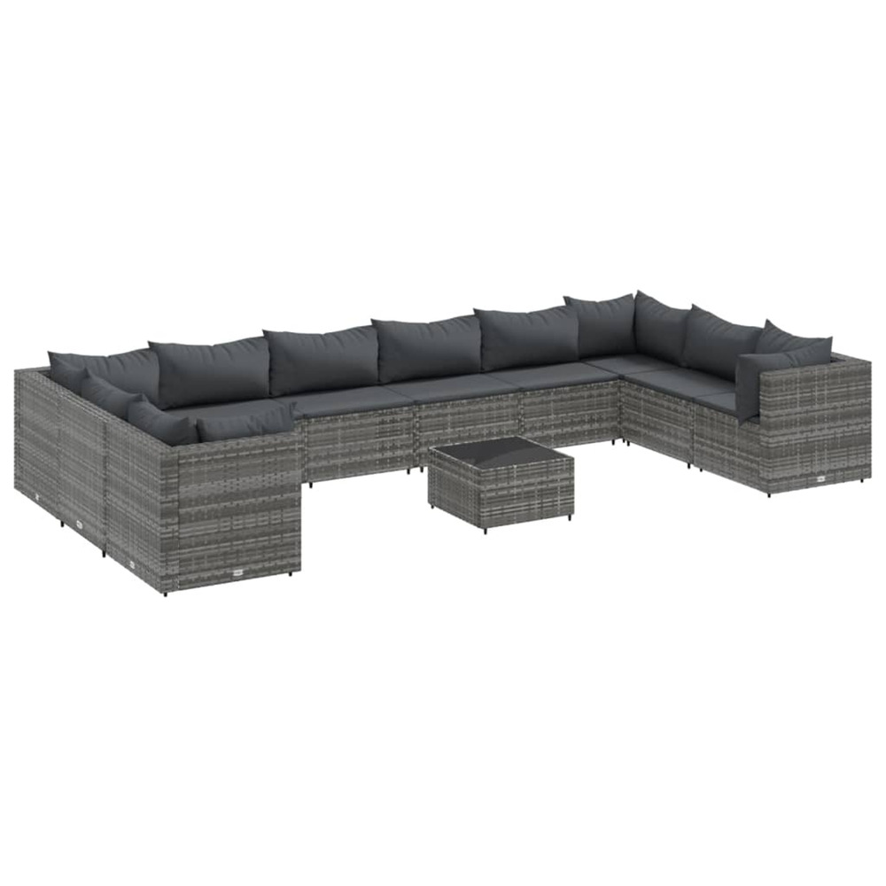 Salon de jardin 11 pcs avec coussins gris résine tressée