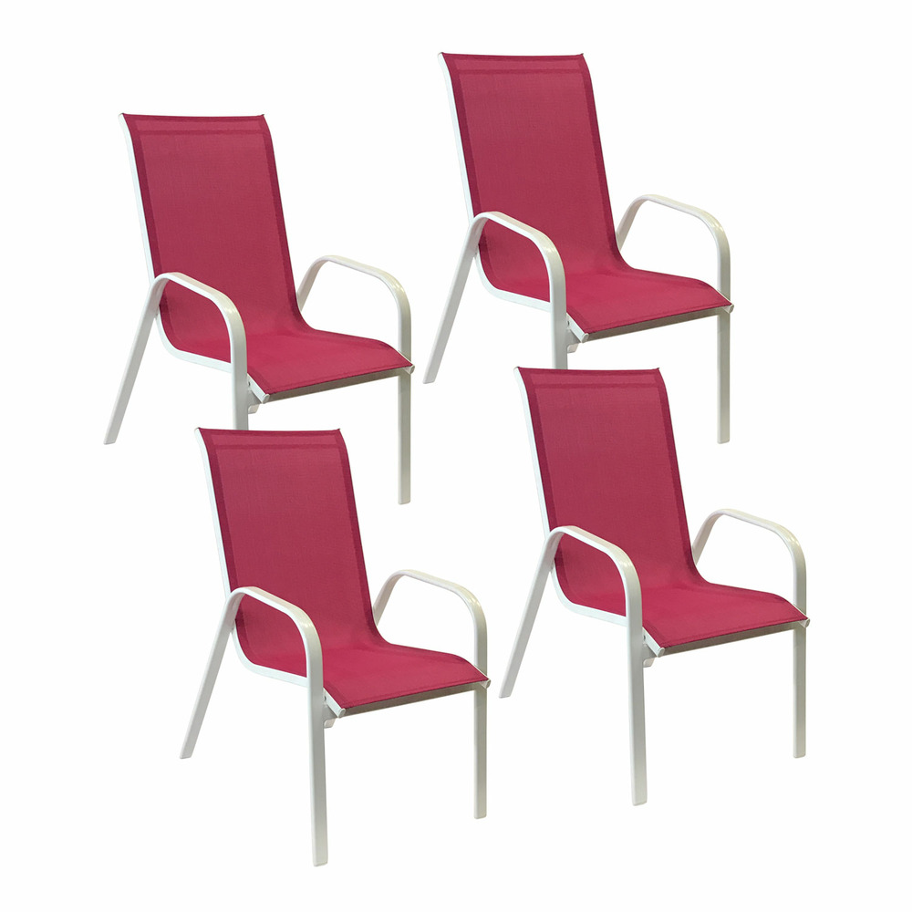 Lot de 4 chaises marbella en textilène rose - aluminium blanc