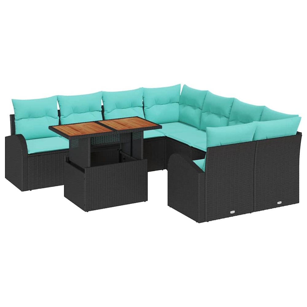 Ensemble de canapé de jardin 9 pc noir poly rotin