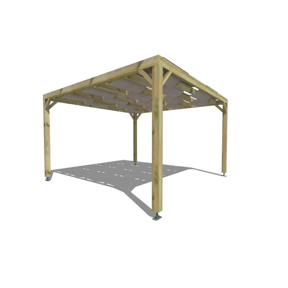 Pergola bois • 4m x 4m • indépendante • sens largeur • voilage semi-transparent inclus • livraison comprise