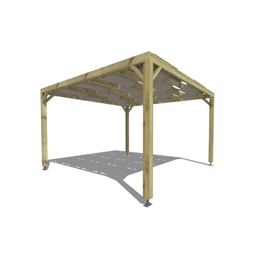 Pergola bois • 4m x 4m • indépendante • sens largeur • voilage semi-transparent inclus • livraison comprise